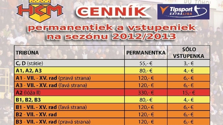 Cenník vstupeniek